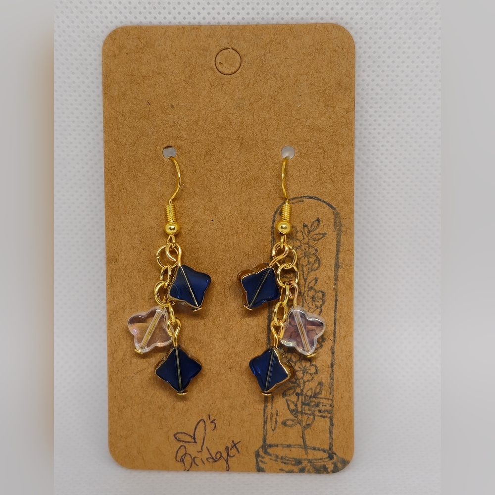 Handmade by me sterling silver fish hook clover dangle glass bead earrings